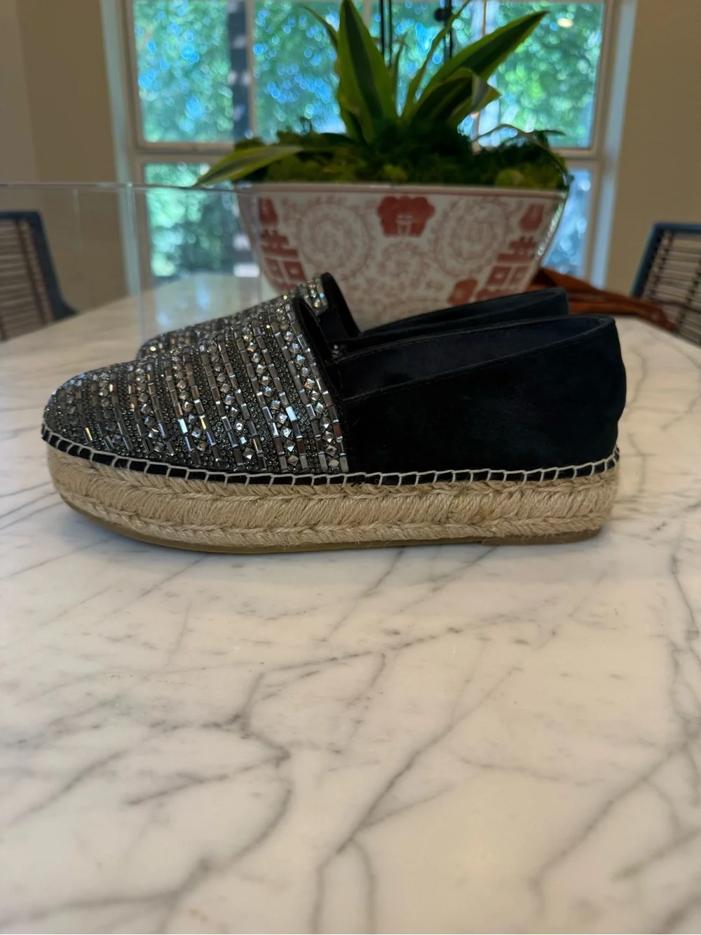 Steve Madden Black Jeweled Slip-On Espadrilles
